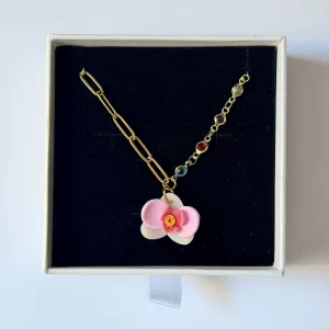 Collar orquídea rosa + rosa palo cadena brillo multicolor