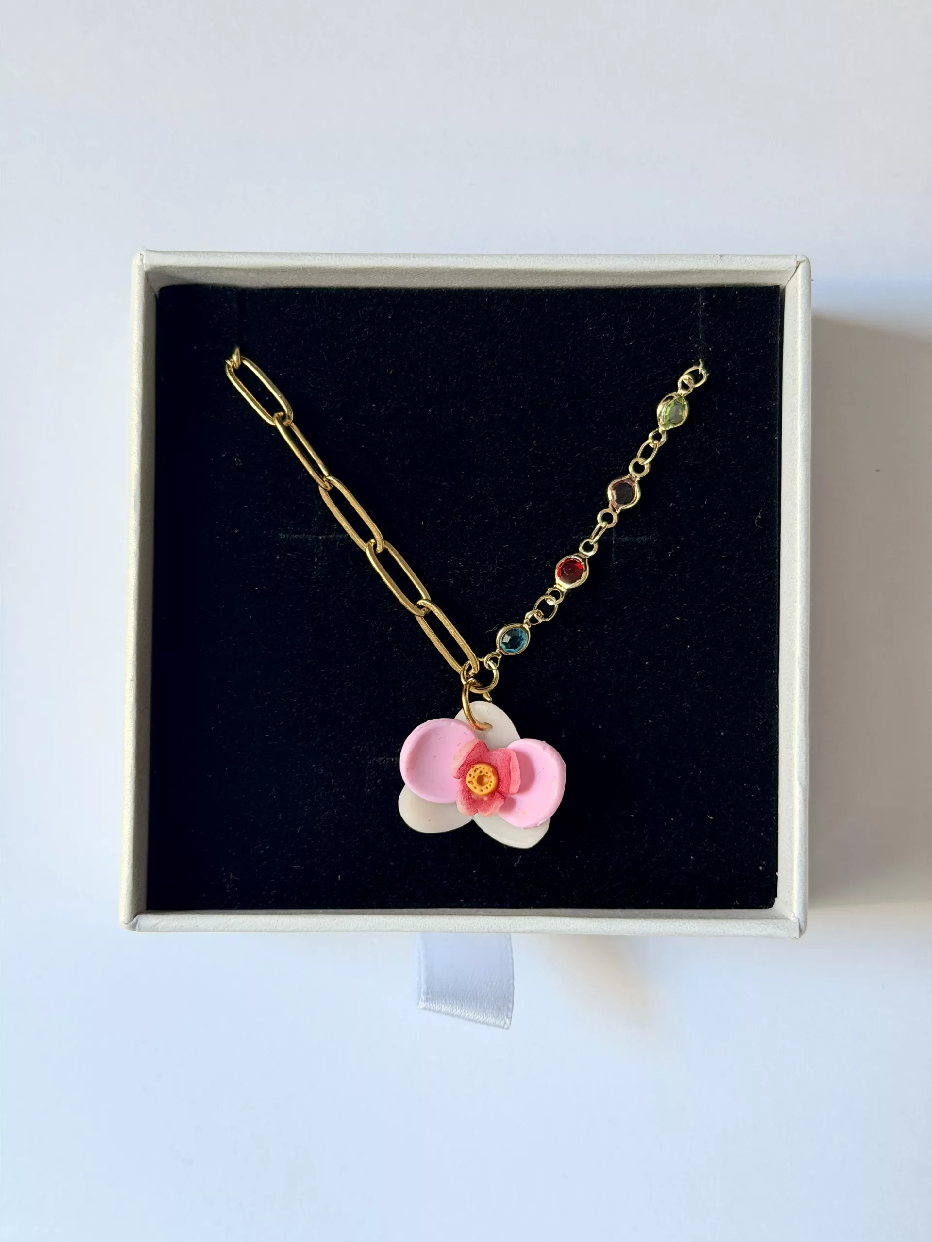 Collar orquídea rosa + rosa palo cadena brillo multicolor