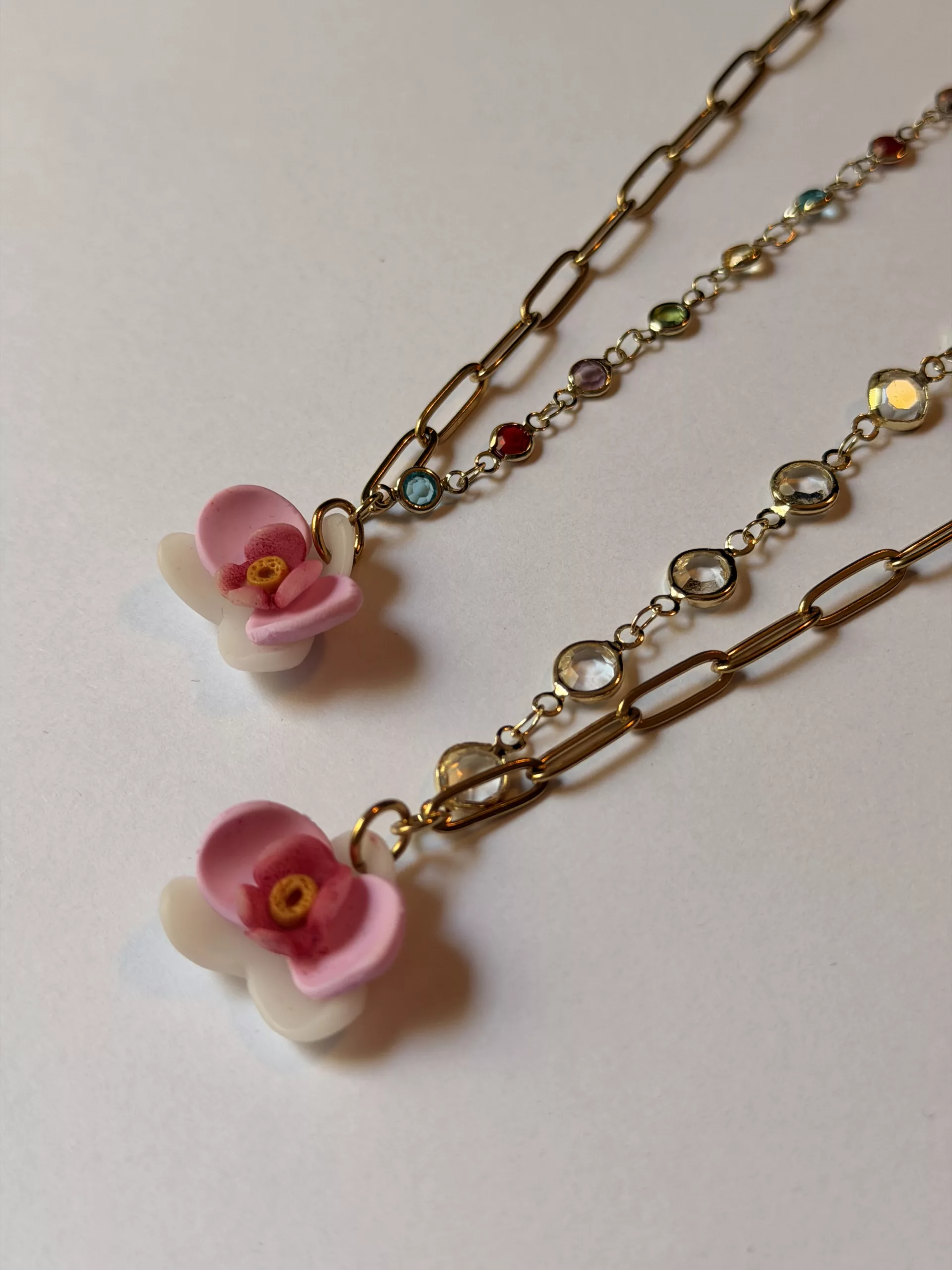 Collar orquídea rosa + rosa palo cadena brillo multicolor - Imagen 3