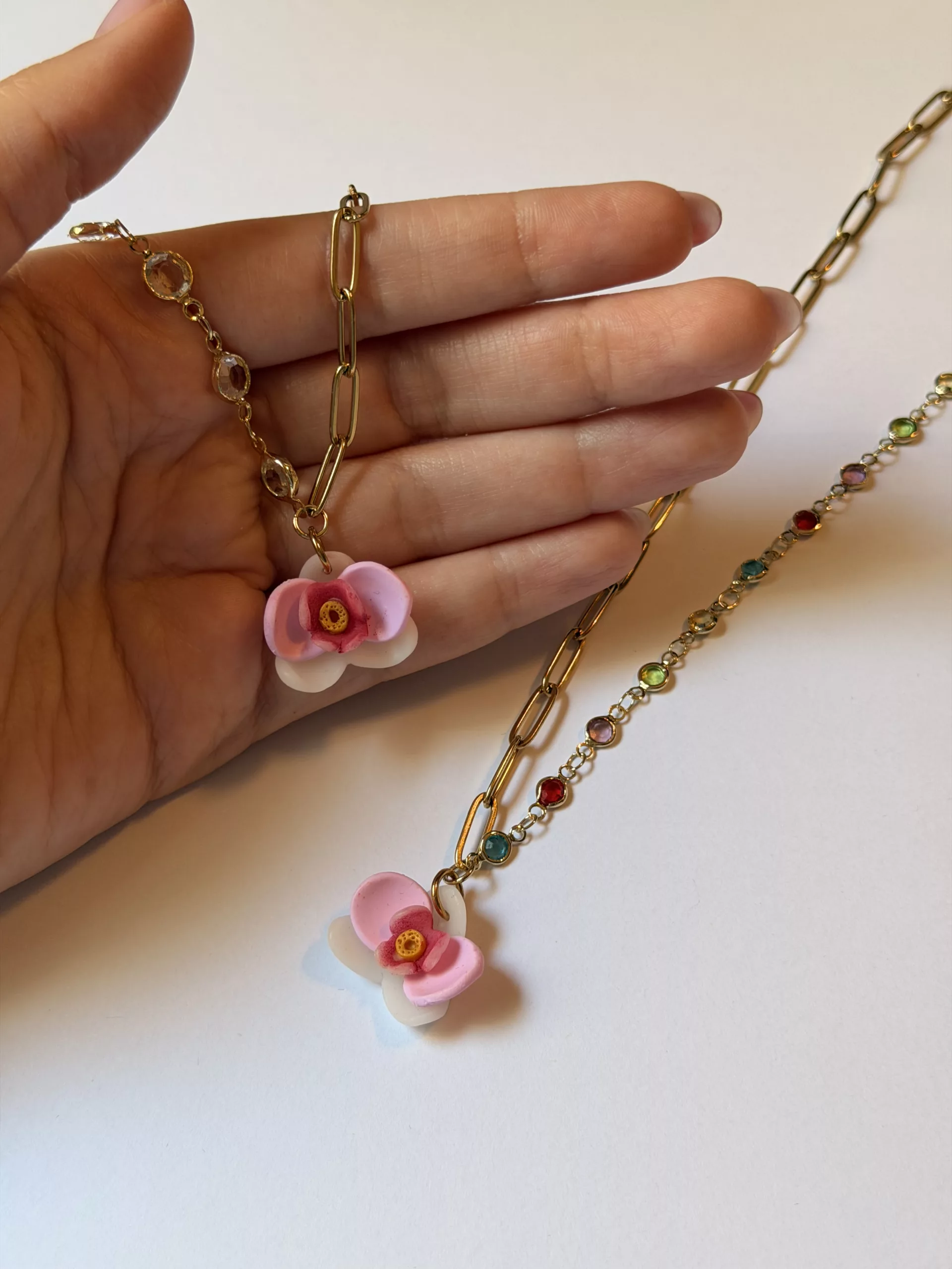 Collar orquídea rosa + rosa palo cadena brillo multicolor - Imagen 2